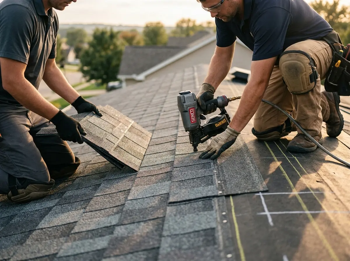 Professional roofer working on a residential roof in Coral Terrace